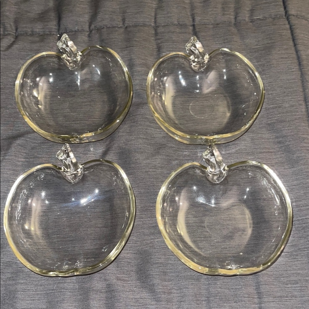 4 Vintage Hazel Atlas Clear Glass Apple-Shaped Bowls